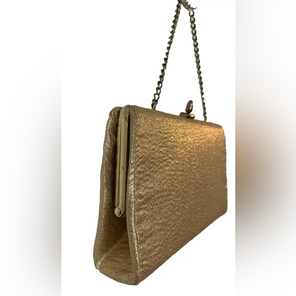 Vintage 50s 60s Handbag Women Small Gold Evening Satchel Clutch Purse Bag Chain - Picture 3 of 12